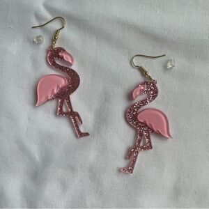 NWT Pink Glitter Flamingo Earrings